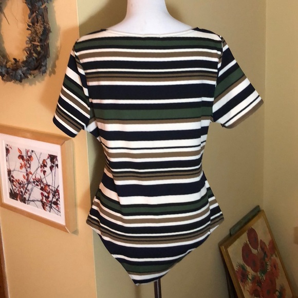 ASOPH Size 3X Peek-A-Boo Striped Wrap V-Neck Bodysuit Subdued Colors $48 NEW - Picture 5 of 11